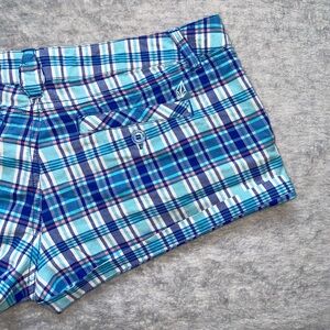 Volcom Blue Plaid Women's Mini Shorts